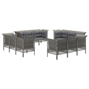 vidaXL 12-delige Loungeset met kussens poly rattan grijs