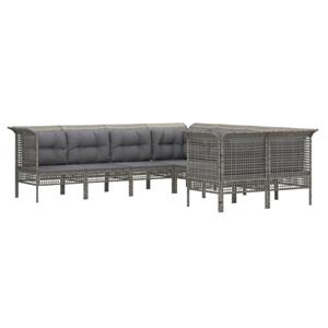 vidaXL 8-delige Loungeset met kussens poly rattan grijs