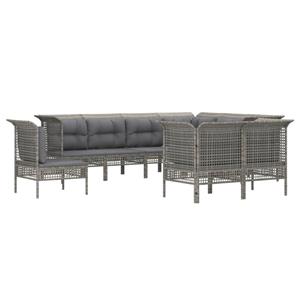 vidaXL 9-delige Loungeset met kussens poly rattan grijs