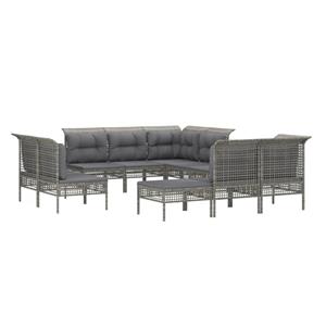 Vidaxl 10-tlg. Garten-lounge-set Mit Kissen Grau Poly Rattan