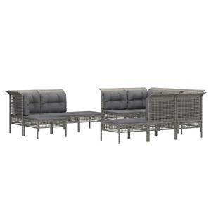 vidaXL 11-delige Loungeset met kussens poly rattan grijs