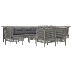 vidaXL 11-delige Loungeset met kussens poly rattan grijs