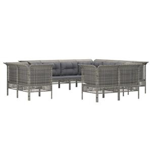 vidaXL 11-delige Loungeset met kussens poly rattan grijs