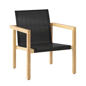 Gartentraum.de Moderner Outdoor Lounge Sessel aus Teak - Ethan Loungechair / Schwarz / ohne Fußbank