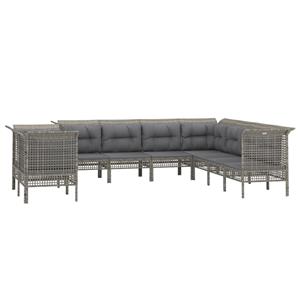 vidaXL 9-delige Loungeset met kussens poly rattan grijs