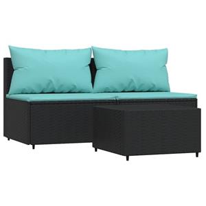 vidaXL Loungesofa 3-tlg. Garten-Lounge-Set mit Kissen Schwarz Poly Rattan, 1 Teile