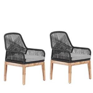 beliani Moderne Gartenstühle aus Geflecht und Akazienholz 2er Set Schwarz Olbia - Schwarz