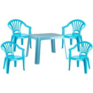 Kunststof kindertuinset tafel met 4 stoelen licht blauw -