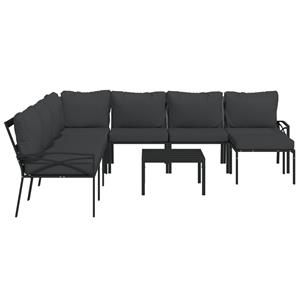 Vidaxl 9-tlg. Garten-lounge-set Mit Grauen Kissen Stahl