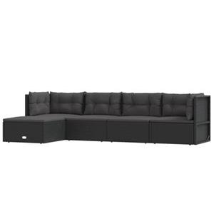 VidaXL 5-delige Loungeset met kussens poly rattan zwart