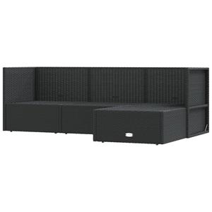 vidaXL 4-delige Loungeset met kussens poly rattan zwart