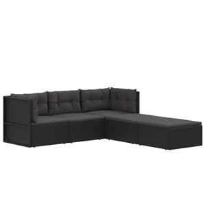 vidaXL 5-delige Loungeset met kussens poly rattan zwart