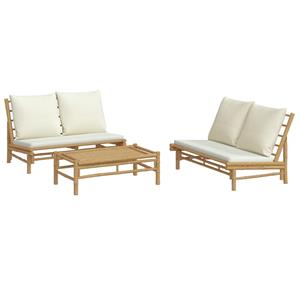 Vidaxl 3-tlg. Garten-lounge-set Mit Kissen Creme Bambus