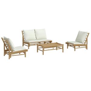 Vidaxl 4-tlg. Garten-lounge-set Mit Cremeweißen Kissen Bambus