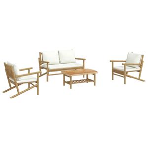 Vidaxl 4-tlg. Garten-lounge-set Mit Cremeweißen Kissen Bambus