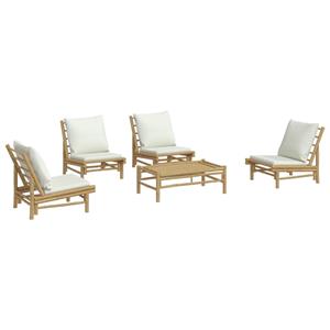 Vidaxl 5-tlg. Garten-lounge-set Mit Cremeweißen Kissen Bambus