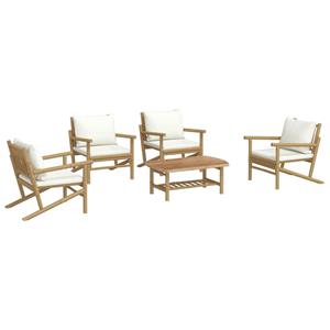 Vidaxl 5-tlg. Garten-lounge-set Mit Cremeweißen Kissen Bambus