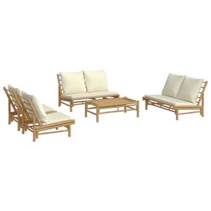 Vidaxl 5-tlg. Garten-lounge-set Mit Cremeweißen Kissen Bambus