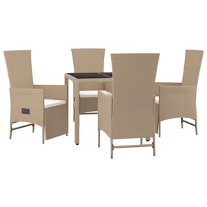 vidaXL 5-delige Tuinset met kussens poly rattan beige