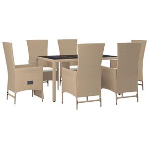 vidaXL 7-delige Tuinset met kussens poly rattan beige