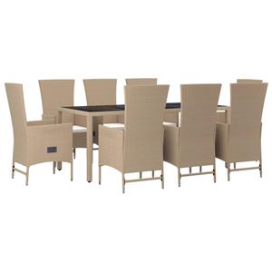 vidaXL 9-delige Tuinset met kussens poly rattan beige