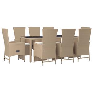 vidaXL 9-delige Tuinset met kussens poly rattan beige