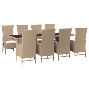 vidaXL 9-delige Tuinset met kussens poly rattan beige