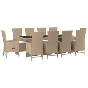 vidaXL 11-delige Tuinset met kussens poly rattan beige