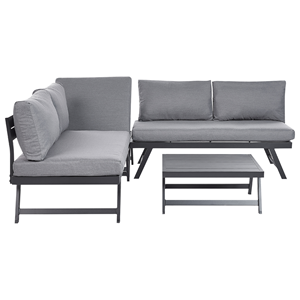 Beliani - Gartenset Grau Aluminium Polyester 5-Sitzer 2 Sofas und Tisch Einstellbare Rückenlehne Terrasse Garten Outdoor Modern - Grau