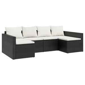 vidaXL 2-delige Loungeset met kussens poly rattan zwart