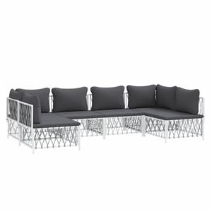 vidaXL 6-delige Loungeset met kussens staal wit