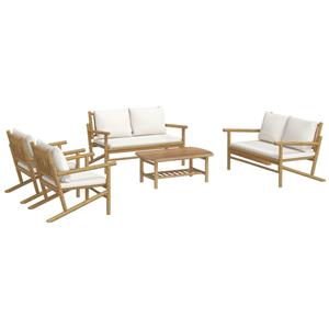 Vidaxl 5-tlg. Garten-lounge-set Mit Cremeweißen Kissen Bambus