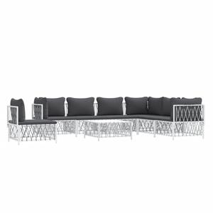 vidaXL 8-delige Loungeset met kussens staal wit