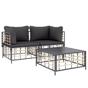 Vidaxl 3-tlg. Garten-lounge-set Mit Kissen Anthrazit Poly Rattan