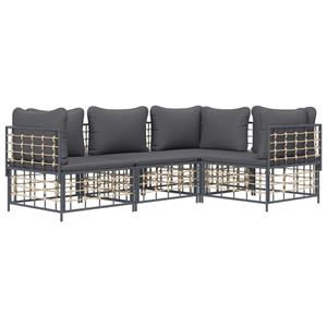 vidaXL 4-delige Loungeset met kussens poly rattan antracietkleurig