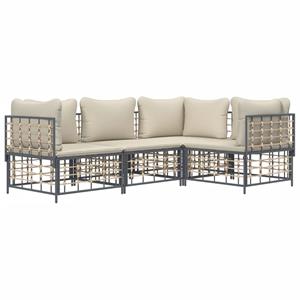 vidaXL 4-delige Loungeset met kussens poly rattan antracietkleurig