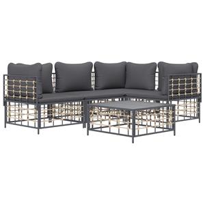 vidaXL 5-delige Loungeset met kussens poly rattan antracietkleurig