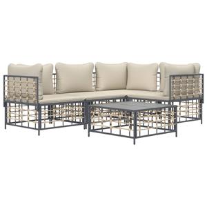 vidaXL 5-delige Loungeset met kussens poly rattan antracietkleurig