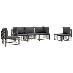 vidaXL 5-delige Loungeset met kussens poly rattan antracietkleurig