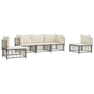 vidaXL 5-delige Loungeset met kussens poly rattan antracietkleurig