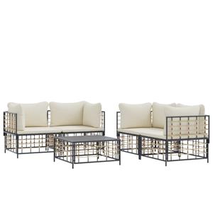 vidaXL 5-delige Loungeset met kussens poly rattan antracietkleurig