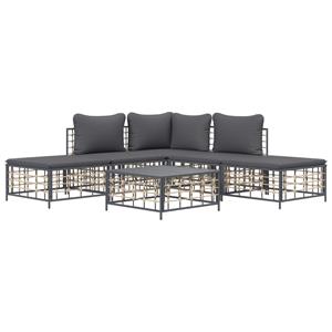 vidaXL 6-delige Loungeset met kussens poly rattan antracietkleurig