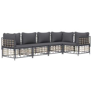 vidaXL 5-delige Loungeset met kussens poly rattan antracietkleurig