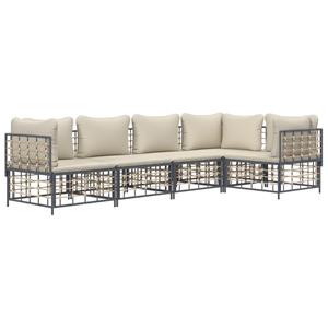 vidaXL 5-delige Loungeset met kussens poly rattan antracietkleurig