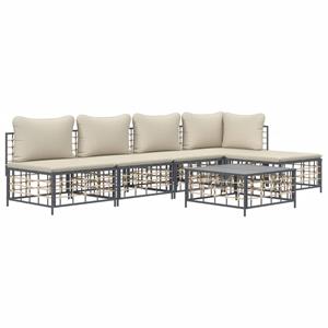 vidaXL 6-delige Loungeset met kussens poly rattan antracietkleurig