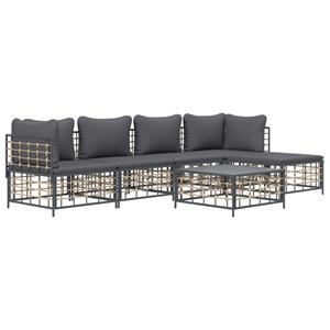 vidaXL 6-delige Loungeset met kussens poly rattan antracietkleurig