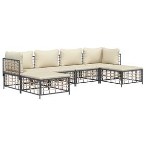 vidaXL 6-delige Loungeset met kussens poly rattan antracietkleurig