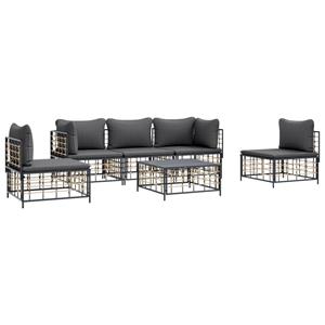 vidaXL 6-delige Loungeset met kussens poly rattan antracietkleurig