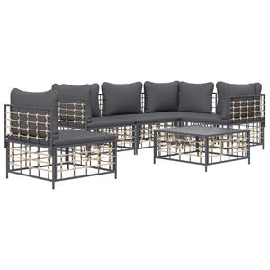 vidaXL 6-delige Loungeset met kussens poly rattan antracietkleurig