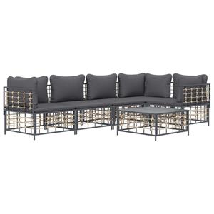 vidaXL 6-delige Loungeset met kussens poly rattan antracietkleurig